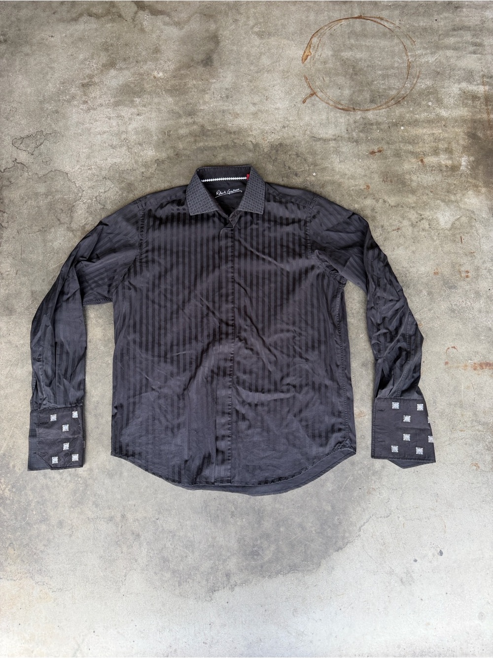Robert Graham French Cuff Men’s L Black Striped Long Sleeve Button Up Shirt
